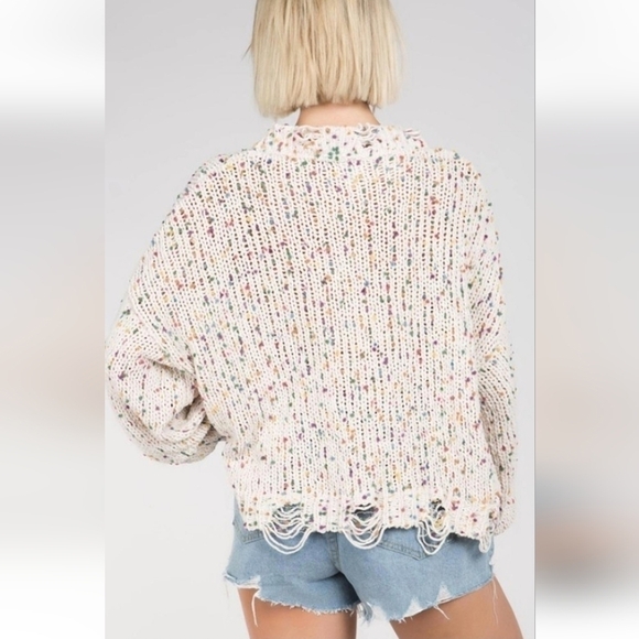 Pol - Distressed Knit Confetti Sweater In White Multi - Picture 3 of 3